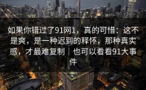 如果你错过了91网1，真的可惜：这不是爽，是一种迟到的释怀，那种真实感，才最难复制｜也可以看看91大事件