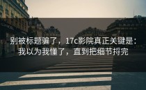 别被标题骗了，17c影院真正关键是：我以为我懂了，直到把细节捋完