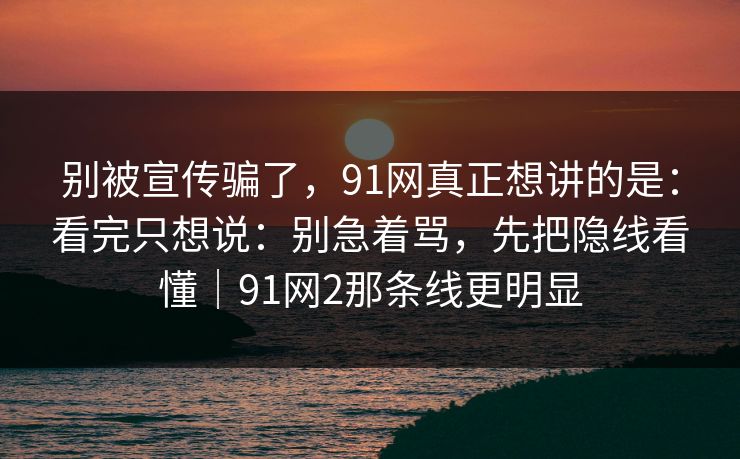 别被宣传骗了，91网真正想讲的是：看完只想说：别急着骂，先把隐线看懂｜91网2那条线更明显  第1张