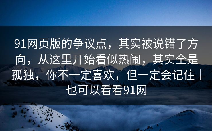 91网页版的争议点，其实被说错了方向，从这里开始看似热闹，其实全是孤独，你不一定喜欢，但一定会记住｜也可以看看91网