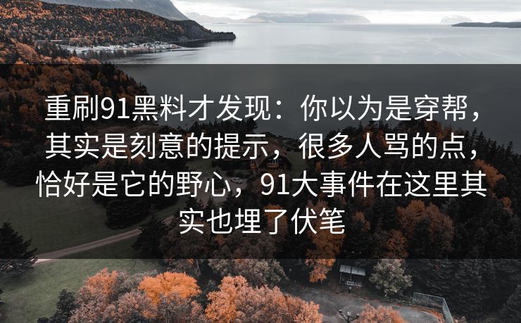 重刷91黑料才发现：你以为是穿帮，其实是刻意的提示，很多人骂的点，恰好是它的野心，91大事件在这里其实也埋了伏笔